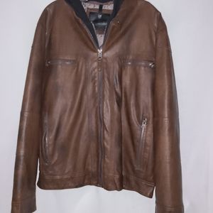 Calvin Klein Men Leather Coat with removable hood